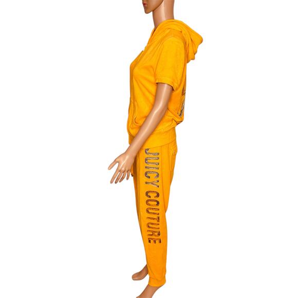 Vintage Y2K Juicy Couture sequin french terry hoodie track pant set L yellow - Picture 2 of 16